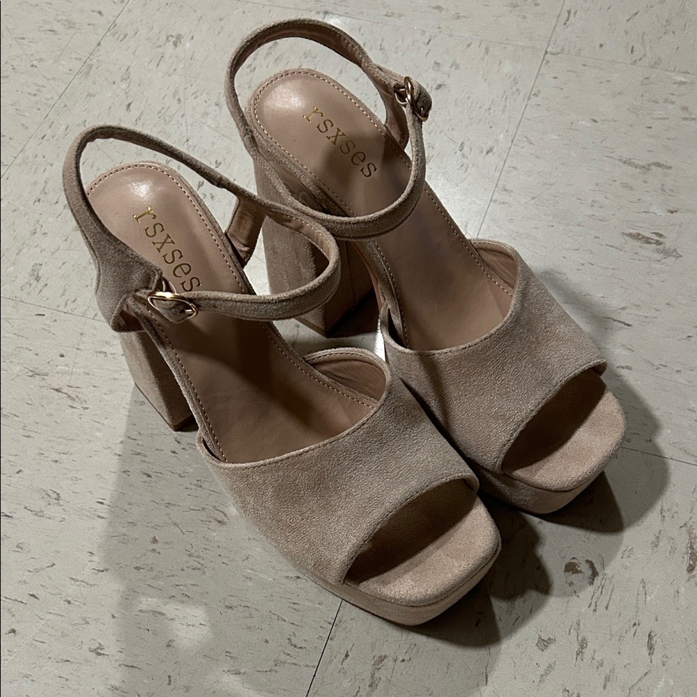 Brand New: RSXSES Women's Beige Suede Block Heels